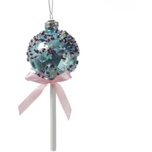 MARELIDA Weihnachtsbaumschmuck Lolli Cake Pop mit Perlen Glas Christbaumschmuck (Hellblau)