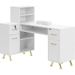 physa Nageltisch - abschließbar - Weiß / Golden - 2 Schubladen - Handablage PHY_MC01