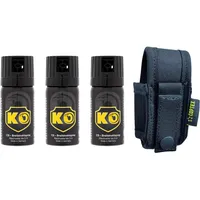 KO Security CS-Spray 40 ml Breitstrahl Personenabwehrspray BKA-Zulassung - diskretes modernes Design + hochwertiges Coptex Holster Etui Polyester für Gürtel & Molle System (3 Spray + Holster)