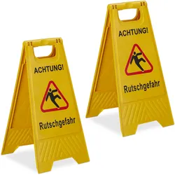 Relaxdays Rutschgefahr Aufsteller, 2er Set, klappbar, beidseitig beschriftet, Kunststoff, Warnschild vor Glätte, gelb