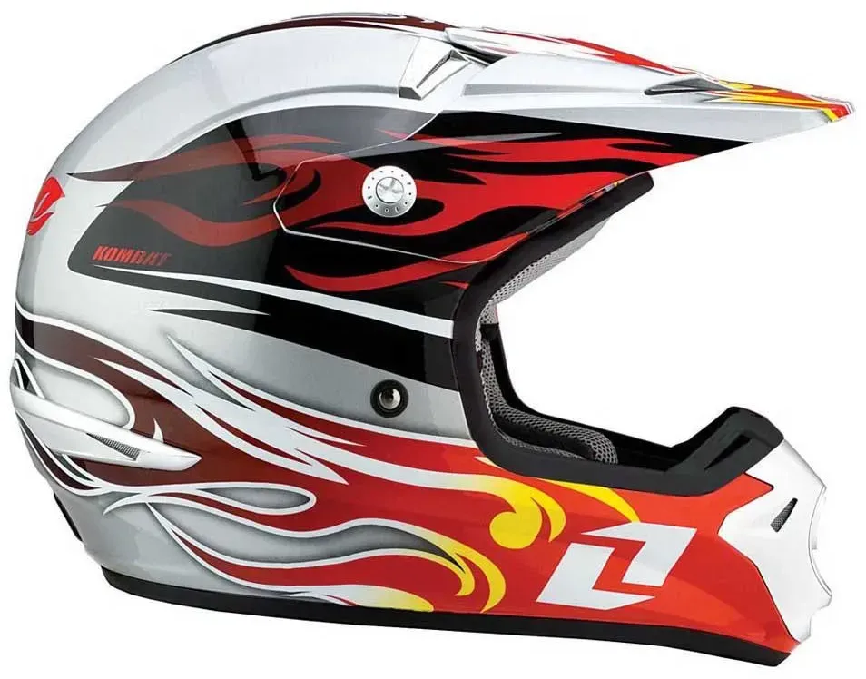 One Industries Kombat Flames Offroad-helm - Silver / Red - L