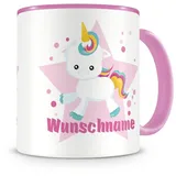 Samunshi® Kindertasse mit Namen Tasse süßes Baby Einhorn Personalisierte Tasse mit Namen Kinder Kinderbecher mit Namen Kindergarten rosa 300ml