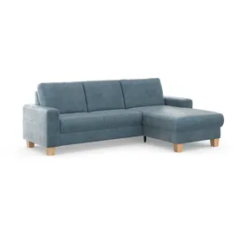 Home Affaire Ecksofa HOME AFFAIRE "Summer L-Form", blau (blau, grau), B:249cm H:91cm T:164cm, 100% Polyester, Sofas, Ecksofa, mit Recamiere, mit oder ohne Bettfunktion und Bettkasten, Cord-Bezug