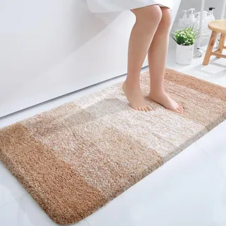 OLANLY Luxuriöse Badezimmerteppichmatte, extra weiche und saugfähige Mikrofaser-Badteppiche, Rutschfester Plüsch-Shaggy-Badteppichläufer, maschinenwaschbar, trocken, 24x47, beige