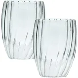 Intirilife 2x Doppelwandiges Thermo Glas - Striped Style- - 210ml - Mundgeblasen isoliert für Latte Macchiato, als Teeglas oder Kaffeeglas mit Henkel