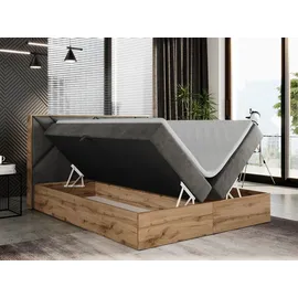 MKS Meble Boxspringbett 160x200 mit Bettkasten, Polsterbett 160x200 mit Matratze H3, Boxspringbett 160x200 mit Kopfteil, Boxspringbett mit Massivholz - Gunar... - Dunkelgrau
