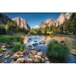 Fototapete PAPERMOON "Yosemite Rive Reflexion", bunt (mehrfarbig), B:4,5m L:2,8m, Vlies, Tapeten