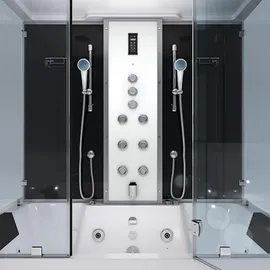 SeniorBad Kombination Badewanne Dusche K80-SW-TH-B-EC-EA Duschtempel 180x100 cm 2K Scheibenversiegelung - Schwarz