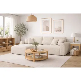 kaiser möbel Ecksofa mit Schlaffunktion und Bettkasten Ivo L aus Chenille-Stoff Artico, Ecksofa mit Schlaffunktion, integrierter Stauraum,mit Schlaffunktion,pflegeleichter Chenille-Stoff beige