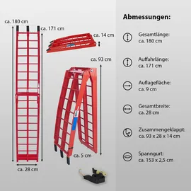 Baumarktplus TRUTZHOLM 1 x Auffahrrampe Klappbar 180 cm Traglast 340 kg Rot