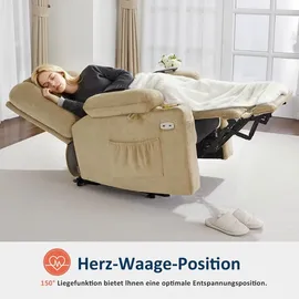MCombo Relaxsessel 7008 Stoff 90 x 105 x 94 cm Beige mit Liegefunktion, elektrisch, Massage- und Wärmefunktion