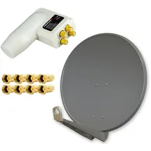 PremiumX DELUXE85 Aluminium Anthrazit 85cm Antenne Digital SAT Schüssel Spiegel HDTV HD 3D 4K + PremiumX LNB Quad 0,1dB Weiß Quattro Switch + 8x F-S