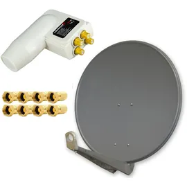 PremiumX DELUXE85 Aluminium Anthrazit 85cm Antenne Digital SAT Schüssel Spiegel HDTV HD 3D 4K + PremiumX LNB Quad 0,1dB Weiß Quattro Switch + 8x F-S