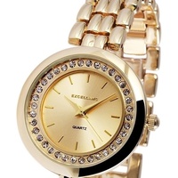 Damen Armbanduhr Golden Crystalbesatz Metallarmband von Excellanc 1523/09