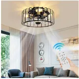 Jibenhome Deckenventilator Industrial Deckenventilator 32cm Metall Käfigbeleuchtung,4 Lichter, mit Beleuchtung und Fernbedienung,für Schlafzimmer und Terrasse