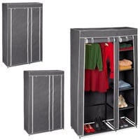 Relaxdays 3 x Stoffschrank Kleiderstange grau - Schwarz