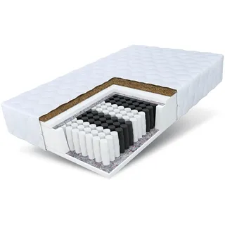 Fdm Matratze 140x200 cm Härtegrad H3 H4 Höhe 24 cm Taschenfederkernmatratze Kokosfaser-Einlage Polyurethan-Schaum 7 Zonen Kokos Bett Matratze