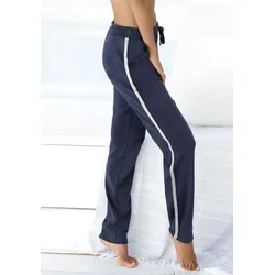 Homewearhose BENCH. LOUNGEWEAR, Damen, Gr. 48/50, N-Gr, blau (dunkelblau), Interlock, Obermaterial: 60% Baumwolle, 40% Polyester, unifarben, Glitzerstreifen, Basic, Basic lang, Hosen, mit Metallic-Streifen, Loungewear, Loungeanzug