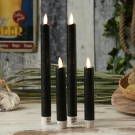 MARELIDA LED Stabkerzen Flamme Echtwachs - flackernde warmweiße LED - Timer schwarz
