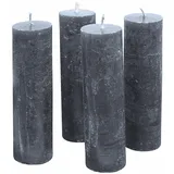 Loberon Kerze 4er Set Muriel, von Hand gefertigt, Lange Brenndauer, Adventskerzen, Adventskranz, Stumpenkerzen, Paraffinwachs, anthrazit