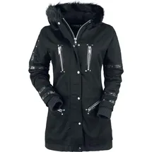 Gothicana by EMP Damen schwarze Winterjacke mit Kunstfellkragen und dekorativen Nieten 4XL - 4XL