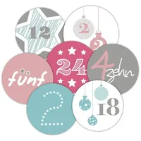 Frau Wundervoll 48 Adventskalenderzahlen Aufkleber, für 2 Kalender, pastell,