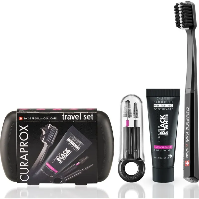 Curaprox Travel Set Black is White Reiseset für Zähne, Zunge und Zahnfleisch