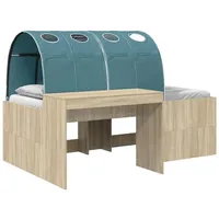 vidaXL Hochbett mit Schreibtisch 3 Stk. 90 x 200 cm Eiche blau/türkis