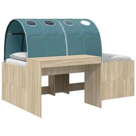vidaXL Hochbett mit Schreibtisch 3 Stk. 90 x 200 cm Eiche blau/türkis