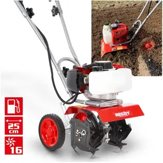 Hecht Benzinmotorhacke Gartenfräse 2 PS 9000 U/min 51,7cm3, 25 cm Arbeitsbreite, 19,5 cm Arbeitstiefe rot