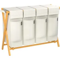 ADEL DREAM AdelDream Wäschekorb 200L, 4 Fächer Wäschesammler, X-Gestell, Bambus