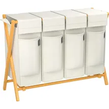 ADEL DREAM AdelDream Wäschekorb 200L, 4 Fächer Wäschesammler, X-Gestell, Bambus