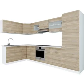 VCM Winkelküche Esilo L-Form 328 x 178 cm weiß/sonoma-eiche