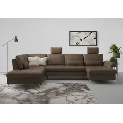 Wohnlandschaft INOSIGN "Palm Beach U-Form", braun, B:347cm H:89cm T:224cm, 100%Polyester, Sofas, Federkern, mit Sitztiefenverstellung, wahlweise mit Bettfunktion
