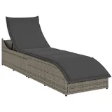vidaXL Klappliege mit Auflage und Stauraum Grau Poly-Rattan