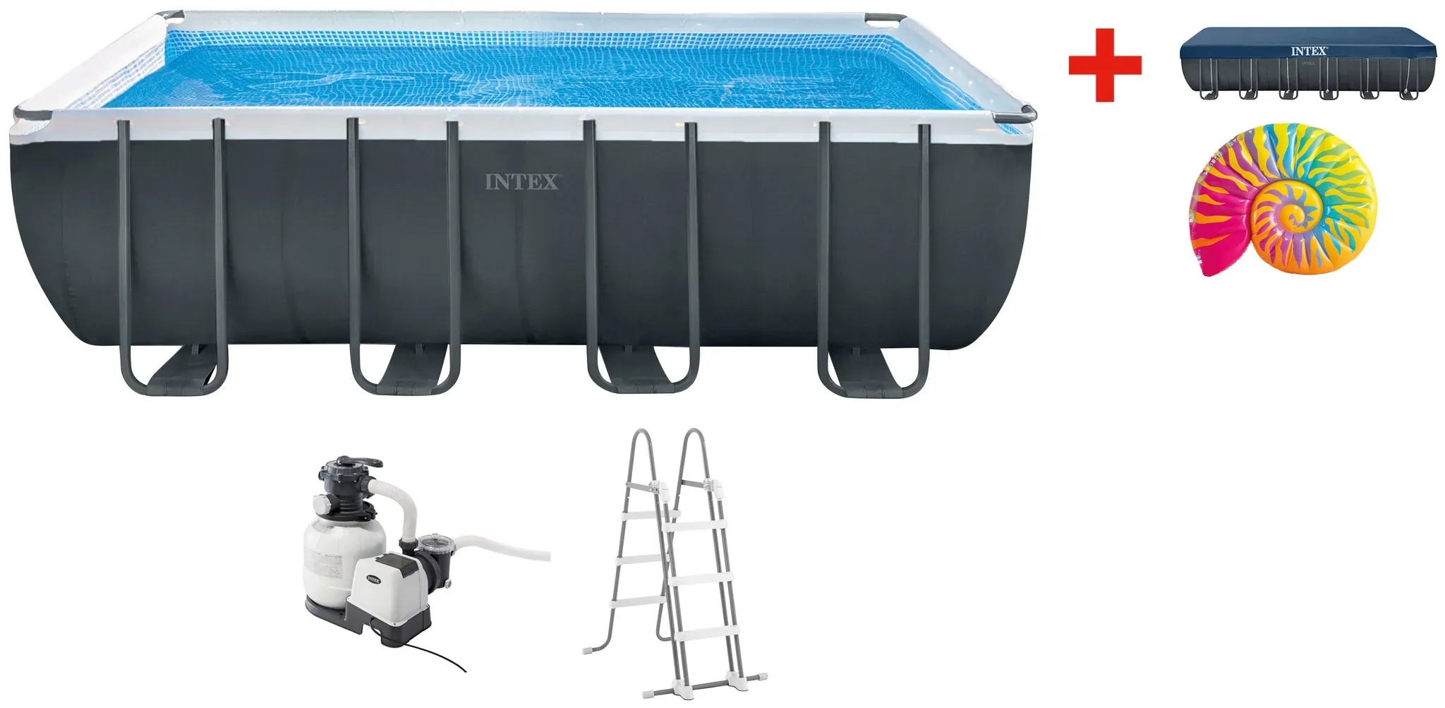 Intex Rechteckpool » »Framepool«549x274x132 cm«, (Set), inkl. Luftmatratze Rainbow Seashell Float Intex grau B/H/L: Breite 274 cm x Höhe 132 cm x Länge 549 cm