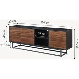 [en.casa] Boxholm Lowboard 160 x 30 x 56,5 cm Schwarz/Walnussoptik Spanplatte/Metall