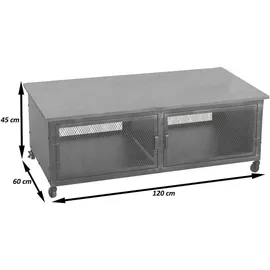 MCW Couchtisch MCW-N28, Sofatisch, Rollen 2 Fächer, 3D-Struktur Industrial Retro Metall Holz 45x120x60cm ~ schwarz, natur