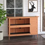 Hasenstall Kaninchenstall Aus Holz Mit 2 Etagen Asphaltdach Bodenwanne 136,4 X 50 X 93 Cm Winterfest Kleintierstall Mit Türen Kaninchenkäfig Für Kleintiere Kaninchen Indoor Outdoor Orange