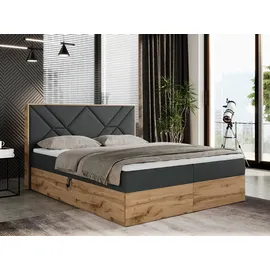 MKS Meble Boxspringbett 180x200 mit Bettkasten, Polsterbett 180x200 mit Matratze H3, Boxspringbett 180x200 mit Kopfteil, Boxspringbett mit Massivholz - Gunar... - Dunkelgrau