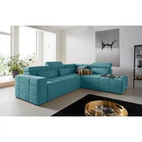 DOMO collection Ecksofa »Brandon L-Form, auch in Leder«, inklusive Kopfteilverstellung, wahlweise mit Sitztiefenverstellung, blau