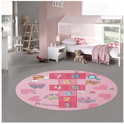 Kinderteppich Prinzessinnen Hüpfspiel Kinder Spielteppich mit Herzen in pink, Teppich-Traum, rund, Höhe: 5 mm rosa rund - 200 cm x 200 cm x 5 mm