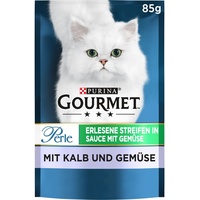 Gourmet PURINA GOURMET Perle Erlesene Streifen mit Gemüse Katzenfutter nass, mit Kalb und Gemüse, 24er Pack (24 x 85g)