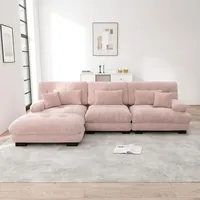 Sweiko s Modulares Ecksofa - Übergroßes L-förmiges Cloud Couch für Wohnzimmer, Tiefes Schlafsofa mit Ottoman, Cord, Chenille Rosa - Rosa