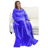 Catalonia Classy Decke mit Ärmeln als Geschenk für Frauen Herren, Flauschig Fleece Tragbare Kuscheldecke mit Ärmel, Cozy Warm Decke zum Anziehen Ärmeldecke Erwachsene, 185 x 130 cm Blau