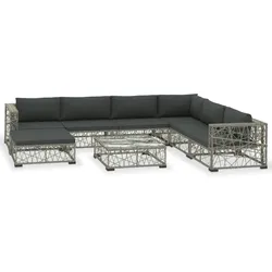 vidaXL 8-tlg. Garten-Lounge-Set mit Auflagen Poly Rattan Grau