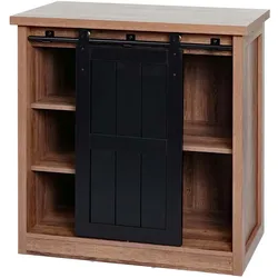 Mendler Kommode HWC-K75, Schrank Regal, Schiebetüre 5 Staufächer, Holz-Optik Industrial Metall 84x80x40cm ~ braun