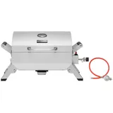 Royal Gourmet Tragbarer Gasgrill, Compact Tischgrill mit Zwei Griffen und Reiseschlössern, Klappbaren Beinen, 3 kW BBQ Campinggrill für Balkon, Picknick Silber