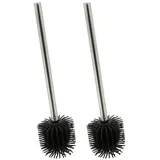 Relaxdays Toilettenbürste Silikon 2er Set, antibakteriell, Lotuseffekt, Bürstenkopf abnehmbar, Klobürste, schwarz/Silber