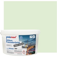 Preismaxx Silikonharz Fassadenfarbe, Eisgrün Grün 10 Liter, hochwertige, matte, wasserabweisende Aussen-Dispersion, sehr guter Regenschutz - Abperleffekt